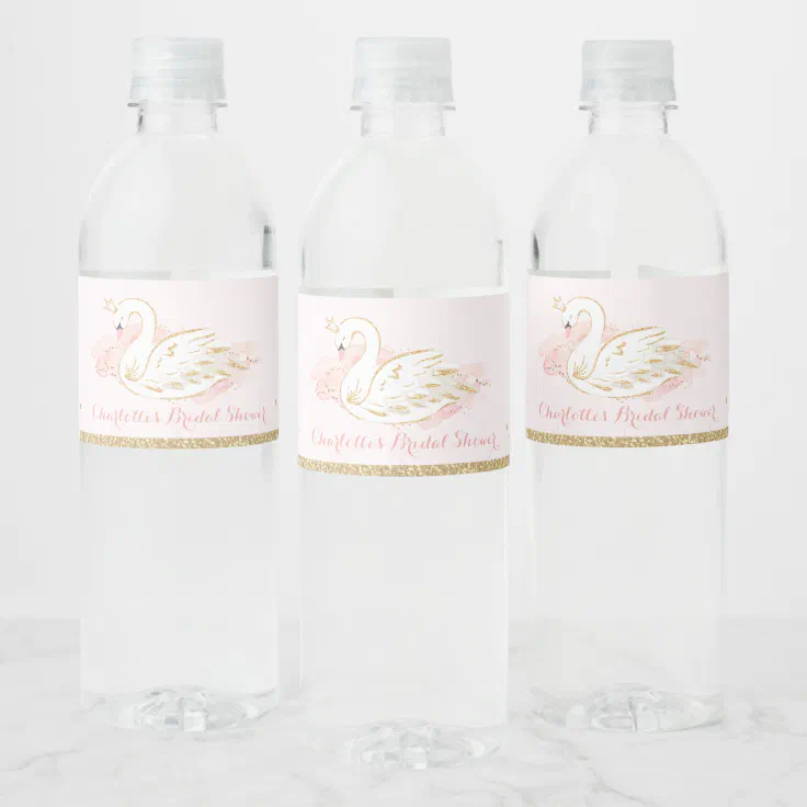 Floral Swan Princess Baby Shower Birthday Decor Water Bottle Label | Zazzle