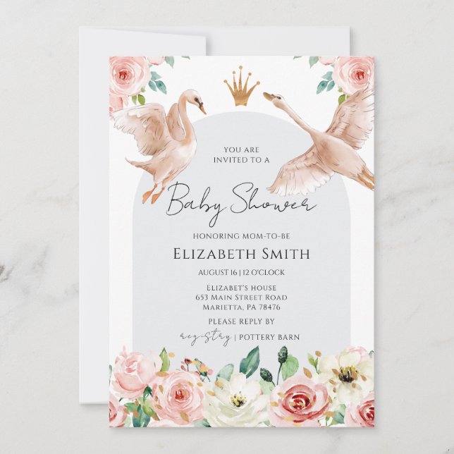 Floral Swan Princess Baby Shower Invitation (Front)
