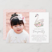 Floral Swan Princess Birthday Photo Tea Party Invitation (Front/Back)