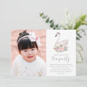 Floral Swan Princess Birthday Photo Tea Party Invitation (Standing Front)