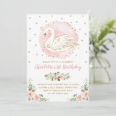 Floral Swan Princess / Peach Blush Gold Birthday Invitation (Standing Front)