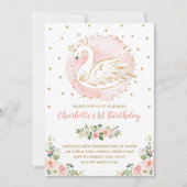 Floral Swan Princess / Peach Blush Gold Birthday Invitation (Front)