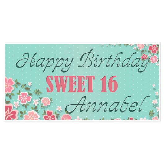Floral Sweet 16 Birthday Banner (Front)
