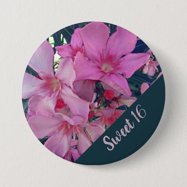 Floral Sweet 16 Bright Pink Bloom Birthday Button (Front)