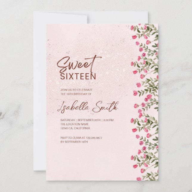 Floral Sweet 16 Party Invitation – Elegant Rustic  (Front)
