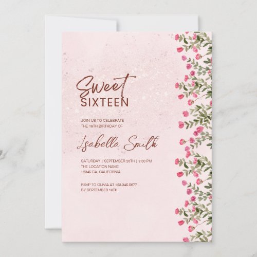 Floral Sweet 16 Party Invitation – Elegant Rustic 