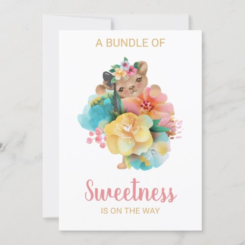  Floral Sweet Bear Baby Shower Invitation