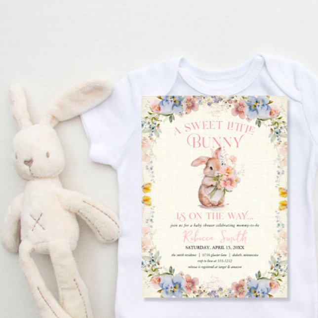 Floral Sweet Little Bunny Baby Shower Invitation (Creator Uploaded)