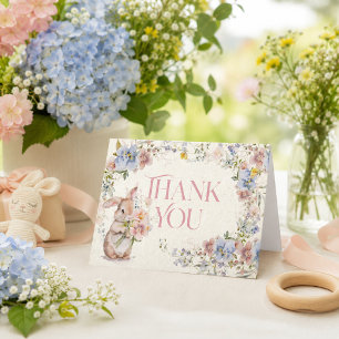 Floral Sweet Little Bunny Baby Shower Thank You Card
