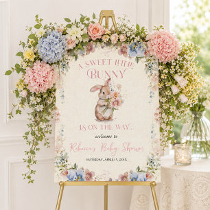 Floral Sweet Little Bunny Baby Shower Welcome Sign