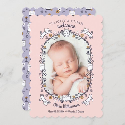 Floral Sweet Little kitty Cat Birth Announcement