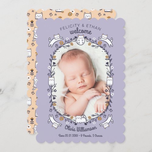 Floral Sweet Little kitty Cat Birth Announcement