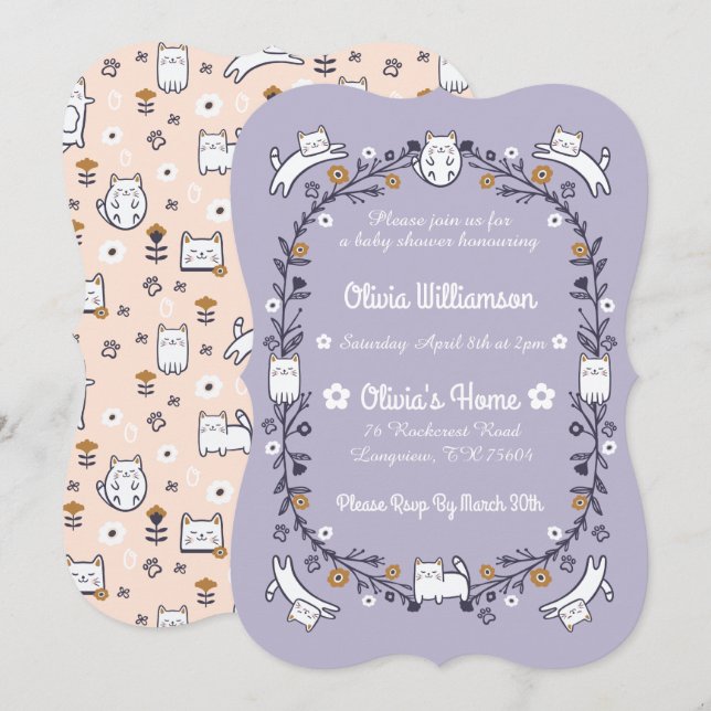 Floral Sweet Little kitty Kitten Baby Shower Invitation (Front/Back)