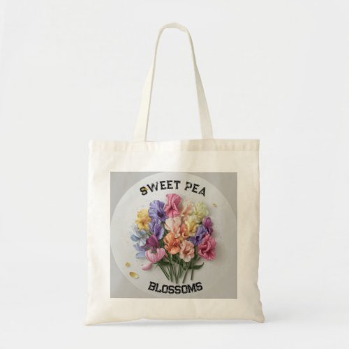 Floral Sweet Pea Blossoms Pastel Personalize Name Tote Bag