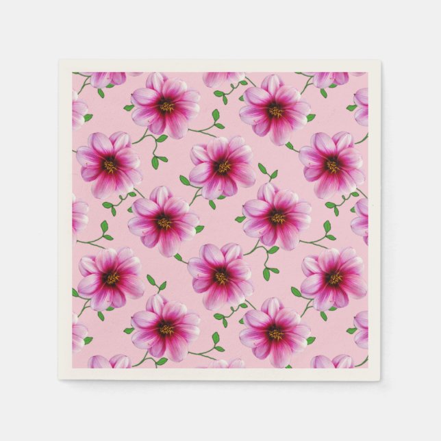 Floral Sweet Pink Garden Flowers on any Color Paper Napkins (Front)