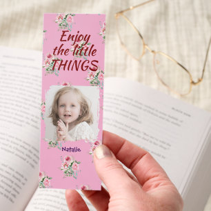 Floral Sweet Pink Personalize Photo Name Quote Bookmarks