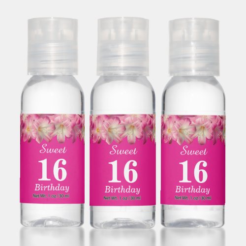 Floral Sweet Sixteen Birthday Birthday Favor Hand Sanitizer