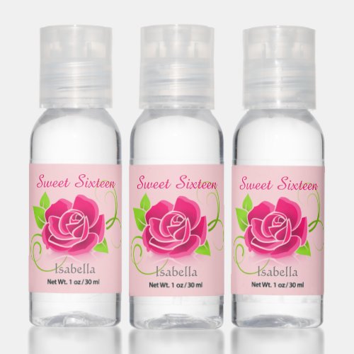 Floral Sweet Sixteen Birthday Party Favor Hand Sanitizer