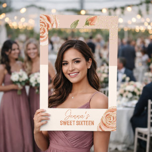 Floral Sweet Sixteen Blush Pink Roses Selfie Frame