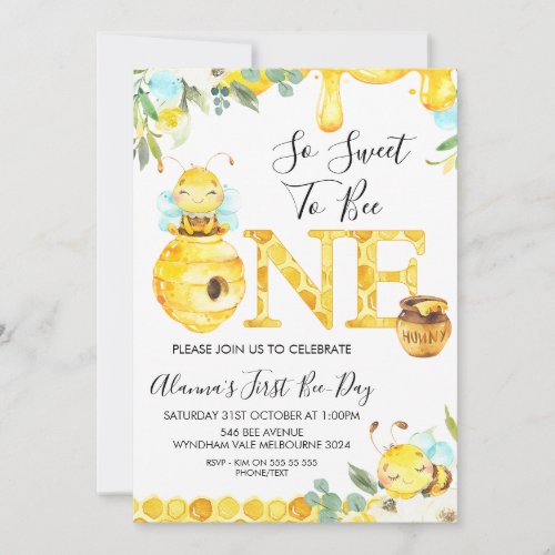 Floral Sweet to Bee First Bee_day Birthday Invitation