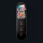 *~* Floral Sweet Troll AP89 Neon Rainbow Initials Skateboard<br><div class="desc">(Search code AP89 for Troll items and AP88 for medieval theme items ) Easily Transfer to other Zazzle Products. BLACK background Skateboard. The bright happy NEON Rainbow colors just pop the TROLL images and LETTERS. Customize / Personalize your INITIALS / MONOGRAM. Whimsical Cute funny Long Hair Troll . Bright RAINBOW...</div>