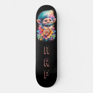 *~* Floral Sweet Troll AP89 Neon Rainbow Initials Skateboard