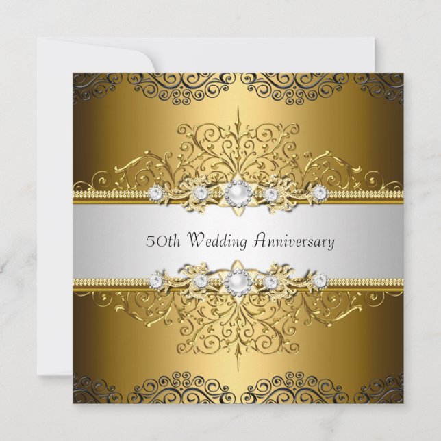 Floral Swirl 50th Wedding Anniversary Invite 3 (Front)