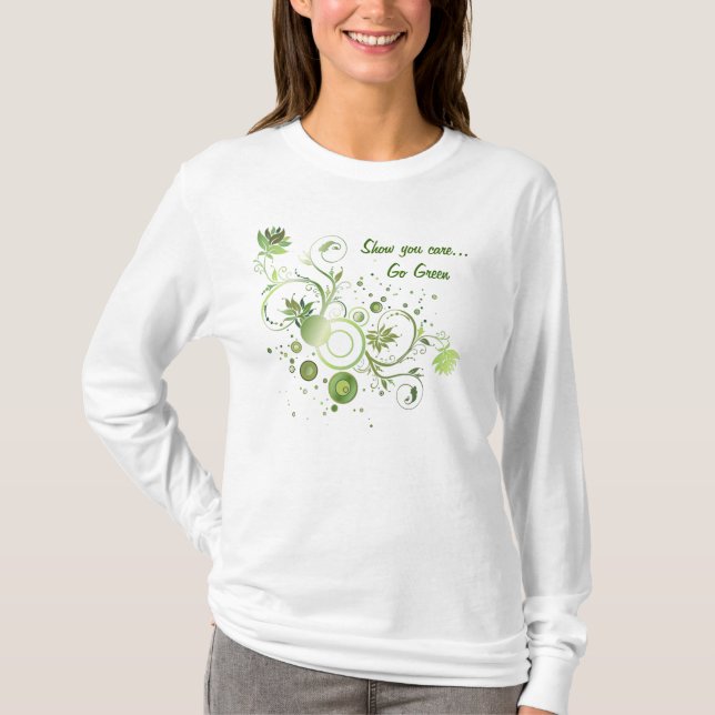 Floral Swirl Abstract Go Green Earth Day T-Shirt (Front)