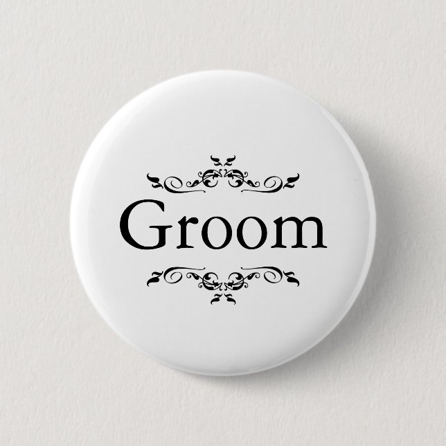 Floral Swirl Border Groom Button (Front)