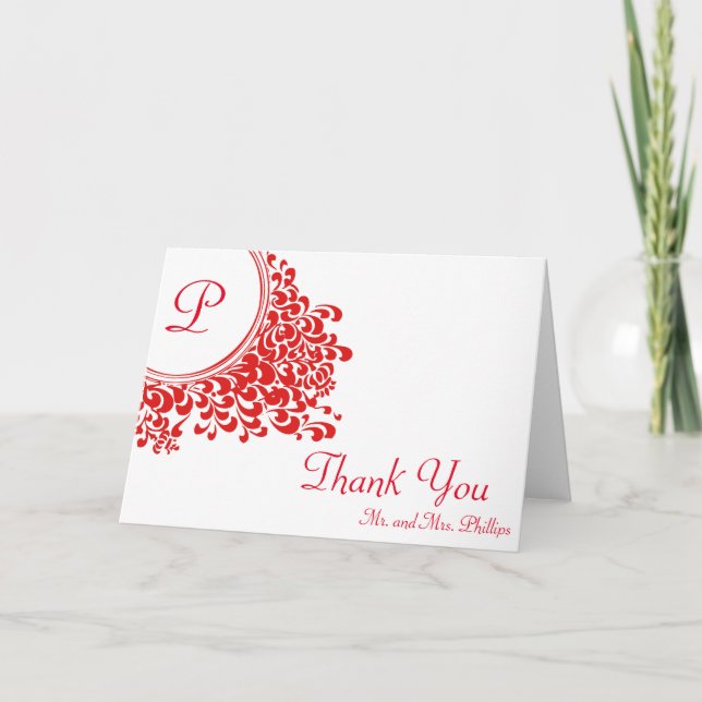 Floral Swirl Decorative With Initial Thank You Card (Front)