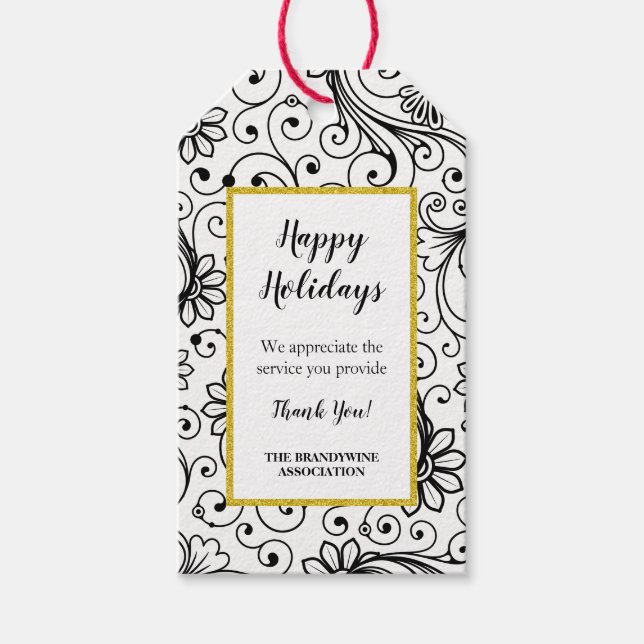 Floral swirl holiday thank you gift tag (Front)