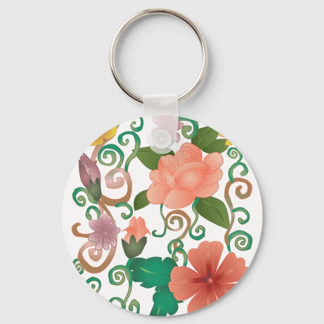 Floral Swirl Ornaments Keychain (Front)
