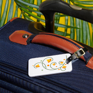 Floral Swirl Pattern with Orange and Yellow Flower Luggage Tag
