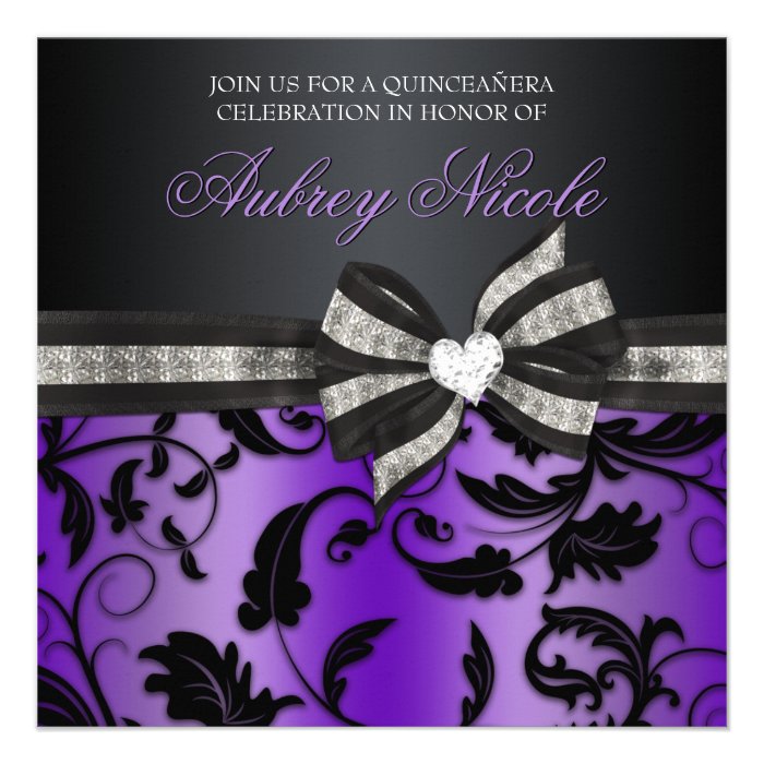 Floral Swirl Quinceañera Invite With Jeweled Bow