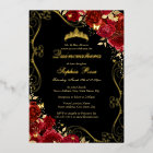 Floral Swirl Red Gold Black Butterfly Quinceanera