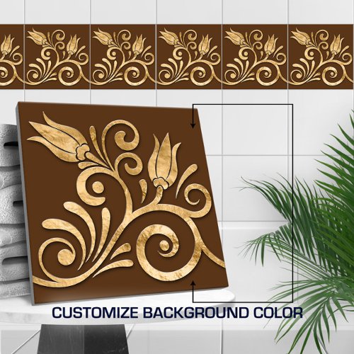 Floral Swirl Seamless Border _Golden Ceramic Tile
