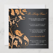 Floral Swirl Sweet Sixteen Invite With Jeweled Bow (Back)