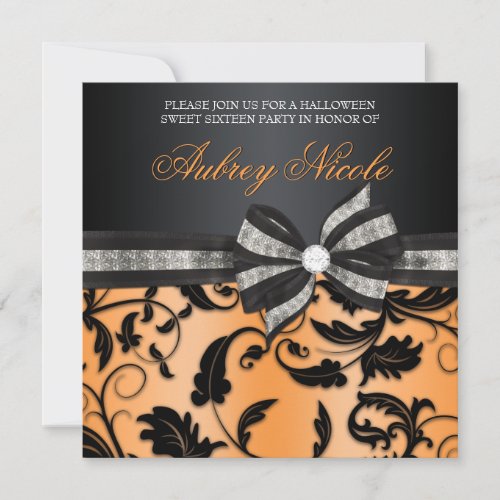 Floral Swirl Sweet Sixteen Invite With Jeweled Bow