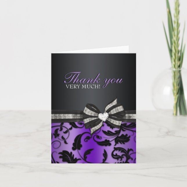 Floral Swirl Sweet Sixteen Thank You Card (Front)