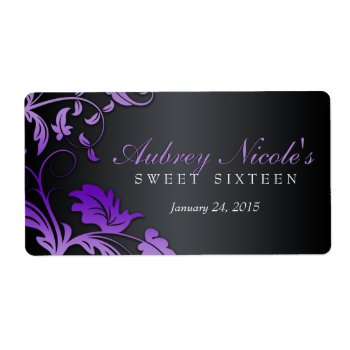 Floral Swirl Sweet Sixteen Water Bottle Label by InvitationBlvd at Zazzle