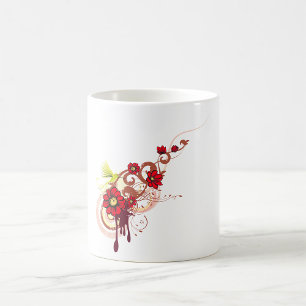 Floral Swirl with Red Flowers and Hummingbird  Coffee Mug