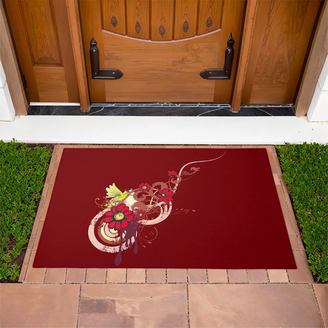 Floral Swirl with Red Flowers and Hummingbird  Doormat (Creator Uploaded)