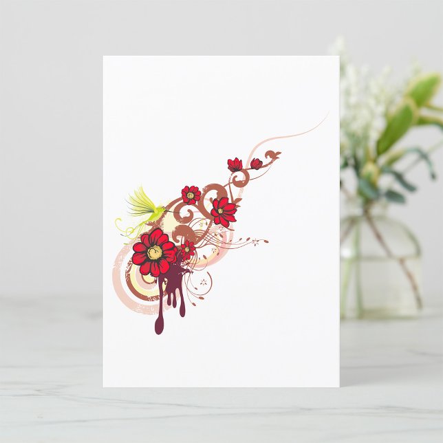 Floral Swirl with Red Flowers and Hummingbird  Invitation (Creator Uploaded)
