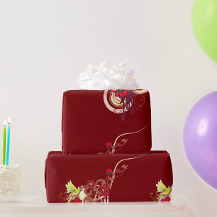 Floral Swirl with Red Flowers and Hummingbird Wrapping Paper