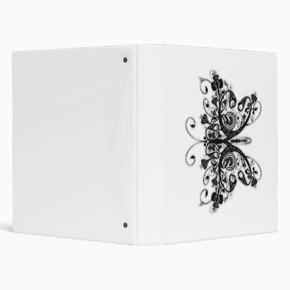 Floral Swirls Butterfly - Black & White 3 Ring Binder