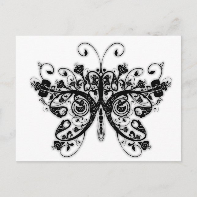 Floral Swirls Butterfly - Black & White Postcard (Front)