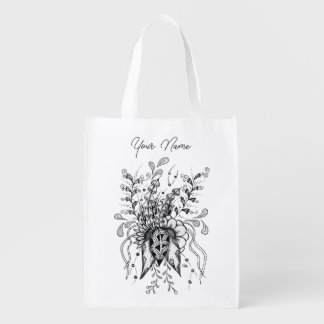 Floral swirls in Doodle rhythm -  Grocery Bag