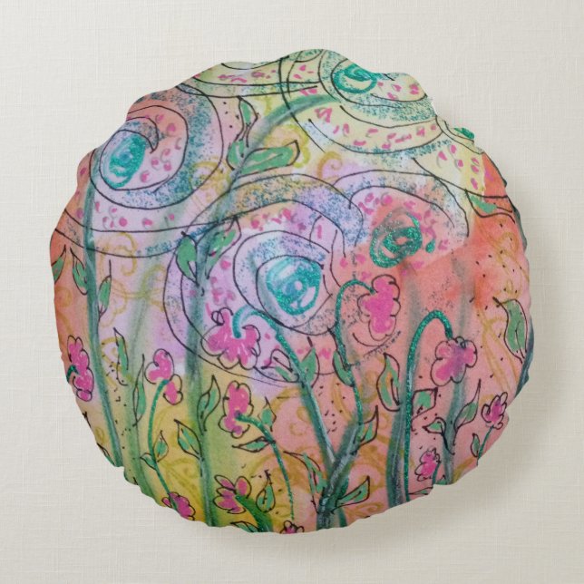 Floral Swirls Round Pillow (Back)
