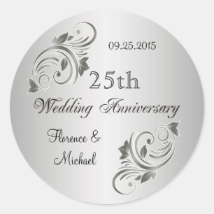 Floral swirls silver gray Anniversary Sticker