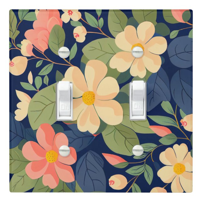 Floral Switch Cover Navy Pink Botanical Garden (In Situ)